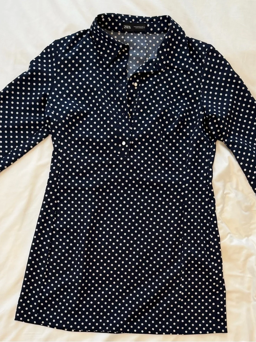 Zara Navy Blue Polka Dot Long Sleeve Dress - Picture 2 of 3
